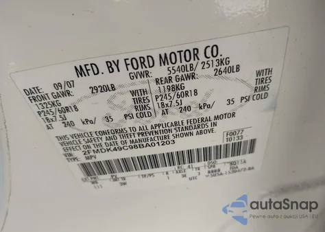2008 Ford Edge Limited from USA, damaged, VIN 2FMDK49C98BA01203